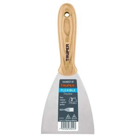 Espatula Flexible 3" Mango de Hickory Americano, acero alto carbono, Hoja Desbastada y Templada, ET-3F 14449 Truper