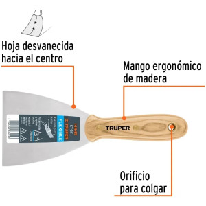 Espatula Flexible 3" Mango de Hickory Americano, acero alto carbono, Hoja Desbastada y Templada, ET-3F 14449 Truper