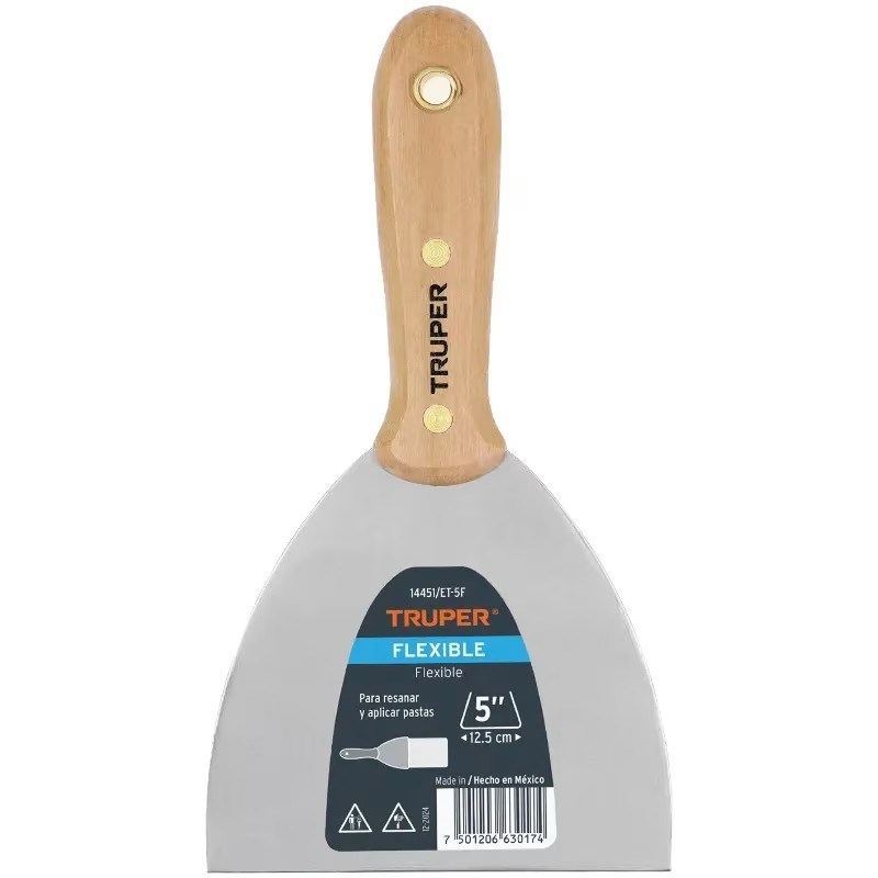 Espatula Flexible 5" Mango de Hickory Americano, acero alto carbono, Hoja Desbastada y Templada, ET-5F 14451 Truper