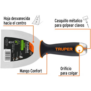 Espatula Flexible 4" Mango Ergonomico, en acero inoxidable, para usarse en alimentos, ET-4FX 15852 Truper