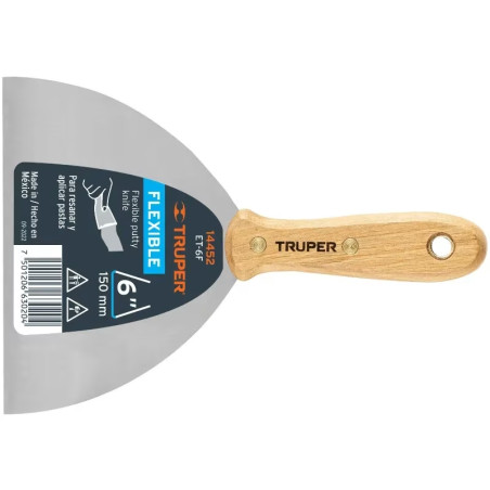 Espatula Flexible 6" Mango de Hickory Americano, acero alto carbono, Hoja Desbastada y Templada, ET-6F 14452 Truper