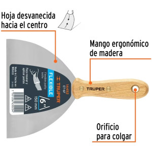 Espatula Flexible 6" Mango de Hickory Americano, acero alto carbono, Hoja Desbastada y Templada, ET-6F 14452 Truper