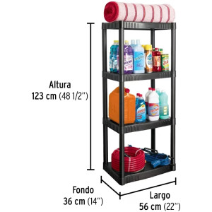 Estantes Plastico uso Pesado, 4 Repisas Ventiladas, Soporta 27kg por Repisa 108kg por Estante, EST-4P 25075 Pretul