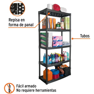 Estantes Plastico uso Pesado, 5 Repisas Ventiladas, Soporta 68kg por Repisa 340kg por Estante, EST-5 19943 Truper