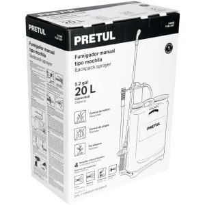 Fumigador de Mochila, 20 Litros 5.2 Galones, Sistema de Bombeo Lateral, 3.2kg, FUM-20P 24588 Pretul