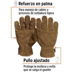 Guantes de Carnaza Unitalla Premium con puño ajustado y doble refuerzo en Palmas, para Electricista, GUX-VA 14289 Truper