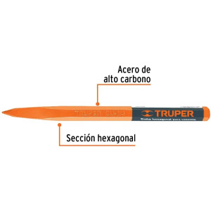 Cincel Punta 12" D3/4", Hexagonales para Concreto acero alto carbono, CU-3/4 13050 Truper
