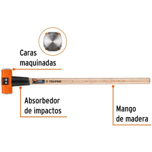 Combas 8lb Octagonales Mango36", Cara Maquinada con protector termoplastico, MD-8M 16511 Truper