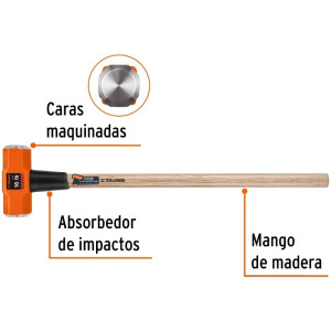 Combas 16lb Octagonales Mango36", Cara Maquinada con protector termoplastico, MD-16M 16515 Truper