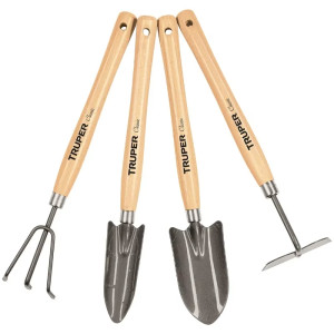 Juego de 4 Herramientas para Jardin 15 Pulgadas, Transplantador, cuchara, azadon, cultivador, JJ-4L 15040 Truper