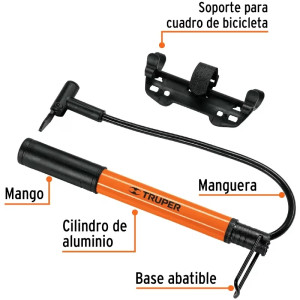 Mini Inflador Manual 28cm, Cilindro de Aluminio Ligero, Presion Maxima 60 PSI, BOM-MI 13790 Truper