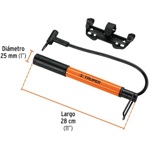 Mini Inflador Manual 28cm, Cilindro de Aluminio Ligero, Presion Maxima 60 PSI, BOM-MI 13790 Truper