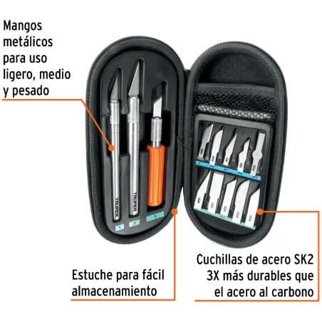 Juego de 10 Cuchillas Hobby con estuche, Truper 17512