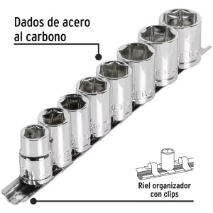 Juego de 8 dados Milimetrico 13 mm a 24 mm, encastre 1/2", en acero al carbono, JD-1/2X9mm-P 21176 Pretul