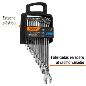 Juegos de Llaves 11 Piezas Extralargas Mixtas Pulidas Milimetricas, Acero al Cromo Vanadio, JC-11M 15778 Truper