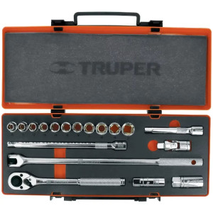 Juego de dados 19 piezas Milimetrico, encastre 1/2", en acero al cromo vanadio, JD-1/2X19M 13936 Truper