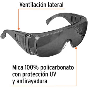 Lentes de Seguridad Tradicional Gris, 100% Policarbonato con UV Antirayadura, LEN-SN 14253 Truper