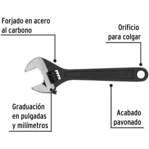 Llave Francesa 6" Apertura 3/4", Acero al Carbono Fosfatadas, PET-6PPB 21822 Pretul