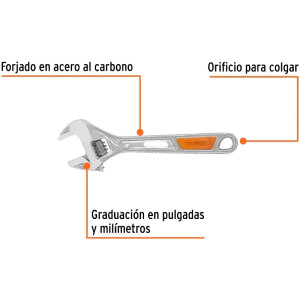 Llave Francesa 6" Apertura 3/4", Acero al Carbono Cromadas con Grip, PET-6X 15509 Truper