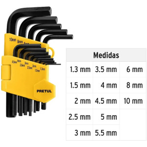 Juego Llaves Allen 13 Piezas Milimetricas con Organizador, Acero al Carbono, ALL-13M-P 21857 Pretul