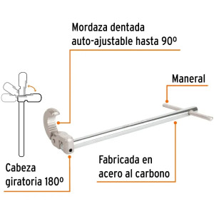Llave para Plomero 12" Capacidad 1/2" - 1", Acero al Carbono, LLAP-12 12874 Truper