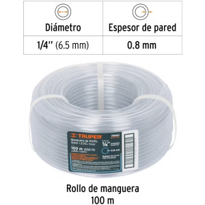 Manguera de Nivel 1/4" Espesor 0.7mm, 100 Metros Peso 2Kg, MAN-1/4N 19860 Truper