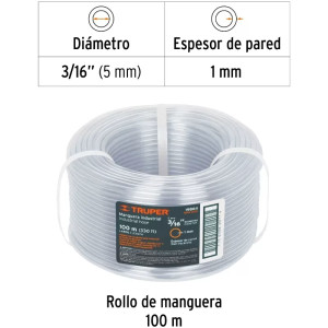 Manguera Industrial 3/16" Espesor 0.9mm, 100 Metros Peso 2Kg, MAN-3/16I 19864 Truper