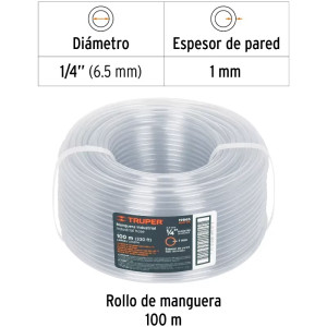 Manguera Industrial 1/4" Espesor 1mm, 100 Metros Peso 2.9Kg, MAN-3/4I 19865 Truper