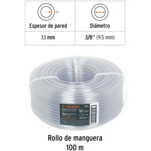 Manguera de Nivel 3/8" Espesor 1mm, 100 Metros Peso 4.1Kg, MAN-3/8N 19862 Truper