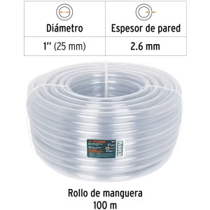Manguera Industrial 1" Espesor 3mm, 100 Metros Peso 34Kg, MAN-3/4I 19870 Truper