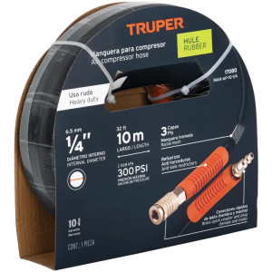 Manguera para compresor de Alta Presion de Hule 1/4" Conector Movil 10 m, MAN-AP-10-1/4 17080 Truper