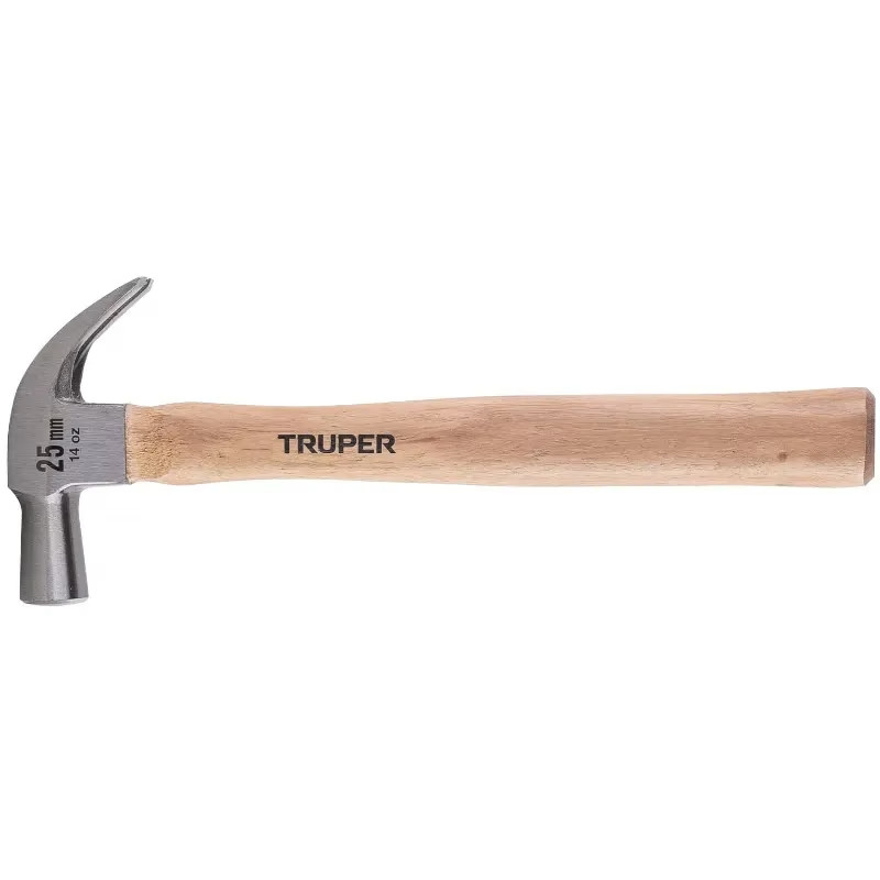 Martillo 14oz uña curva Cabeza Conica Pulidos, Boca25mm Mango13", MAC-25 10558 Truper