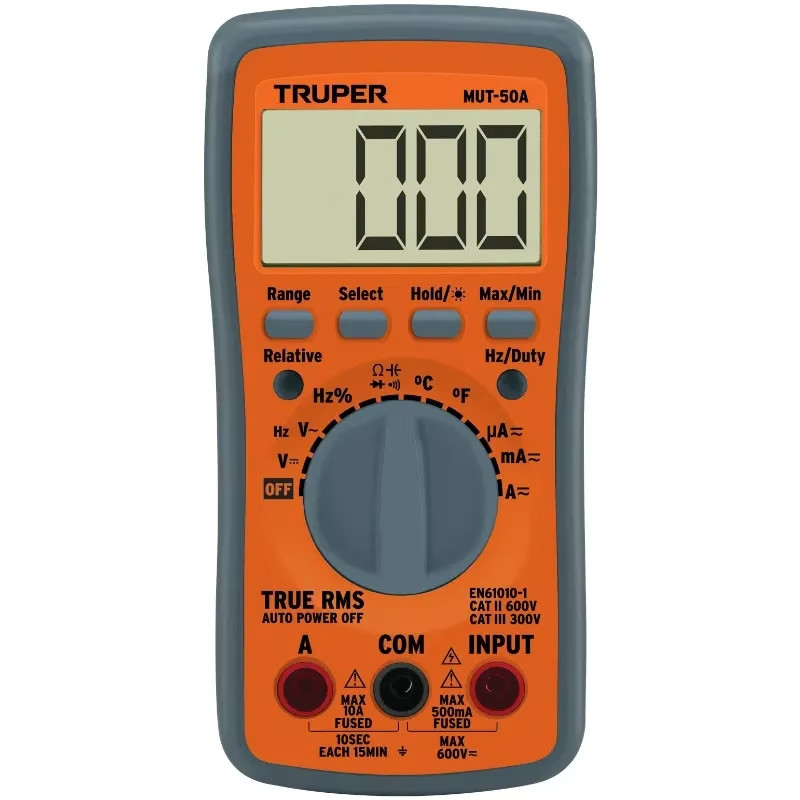Multitester Digital MUT-50A True RMS 10A APO diodo continuidad 3AAA, Truper 100361