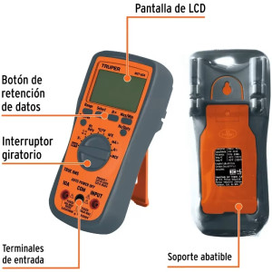 Multitester Digital MUT-60A True RMS 10A APO diodo continuidad y transistor 9V, Truper 100362
