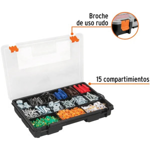 Organizador reforzado de Plastico 11", 15 Compartimientos, Largo 11", Ancho 7", Alto 1 3/4", ORG-15 19896 Truper