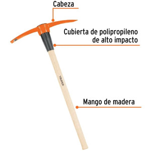Pico Peruano 5lb o 2.26kg, en acero al Carbono, Mango 36" cubierto de polipropileno, ZP-5AMX 10635 Truper