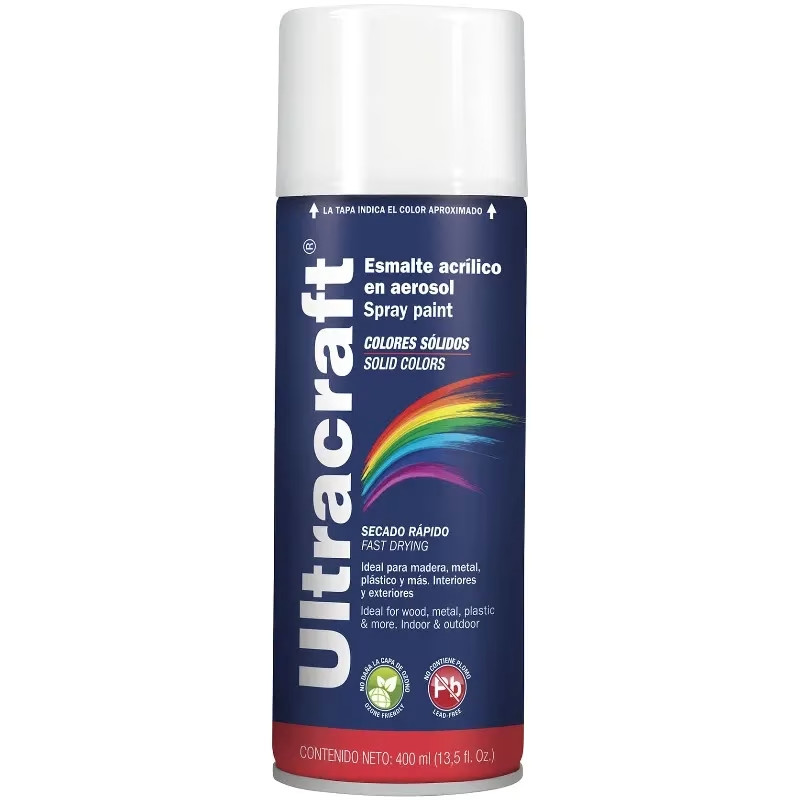 Pintura en Spray Ultracraft Blanco Brillante, 400ml, secado rapido libre de Plomo, PA-BB-U 40022 Truper