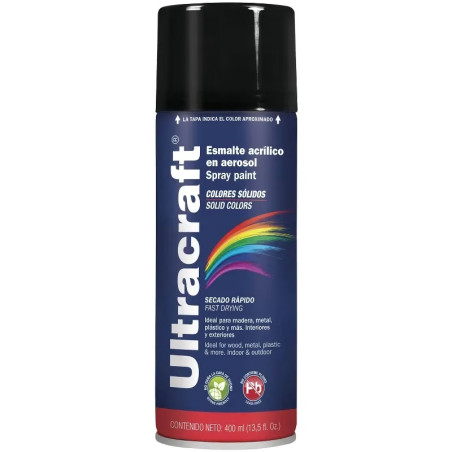 Pintura en Spray Ultracraft Negro Brillante, 400ml, secado rapido libre de Plomo, PA-NB-U 40021 Truper