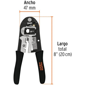 Pinza Ponchadora 8" Pulgadas RJ-9, RJ-11, RJ-12, RJ-45, con modulos intercambiables, PRJ-3X 18343 Truper