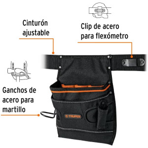 Portaherramientas 7 Compartimientos Poliester Forro PVC con cinturon, Truper 15312