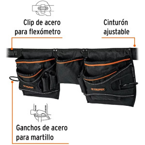 Portaherramientas 20 Compartimientos Poliester Forro PVC con cinturon, Truper 15314