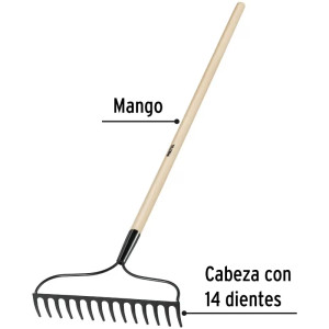 Rastrillos 34cm 14 dientes, Mango 122cm 48" Jardinero Pretul R-14AL-P 25054