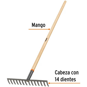 Rastrillos 37cm 14 dientes Mango 137cm 54" Recto Truper 100493