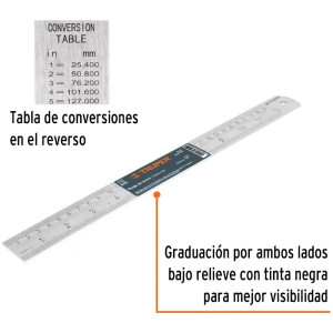 Regla de Acero Inoxidable 30cm, Con tabla de conversion al reverso, RGL-30 14387 Truper