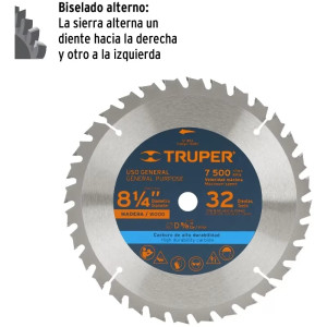 Discos Sierras 8-1/4" 32Dientes C5/8" para madera, Truper 12682