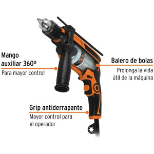 Taladro Percutor 1/2" 600W 3000RPM 44800GPM Velocidad Reversible, ROTO-1/2A7-2 15346 Truper