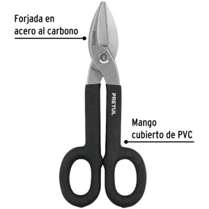 Tijera para Hojalatero 8", en acero al carbono, mango cubierto en PVC, TH-8P 26052 Pretul
