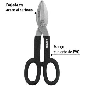 Tijera para Hojalatero 10", en acero al carbono, mango cubierto en PVC, TH-10P 26050 Pretul