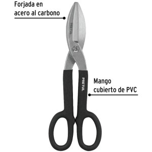 Tijera para Hojalatero 12", en acero al carbono, mango cubierto en PVC, TH-12P 26051 Pretul