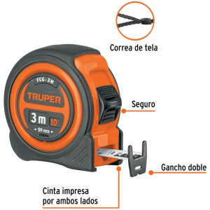 Wincha Flexometro Compactas 3M con TPR, cinta medicion ambos lados, carcasa ABS, FCG-3M 12771 Truper